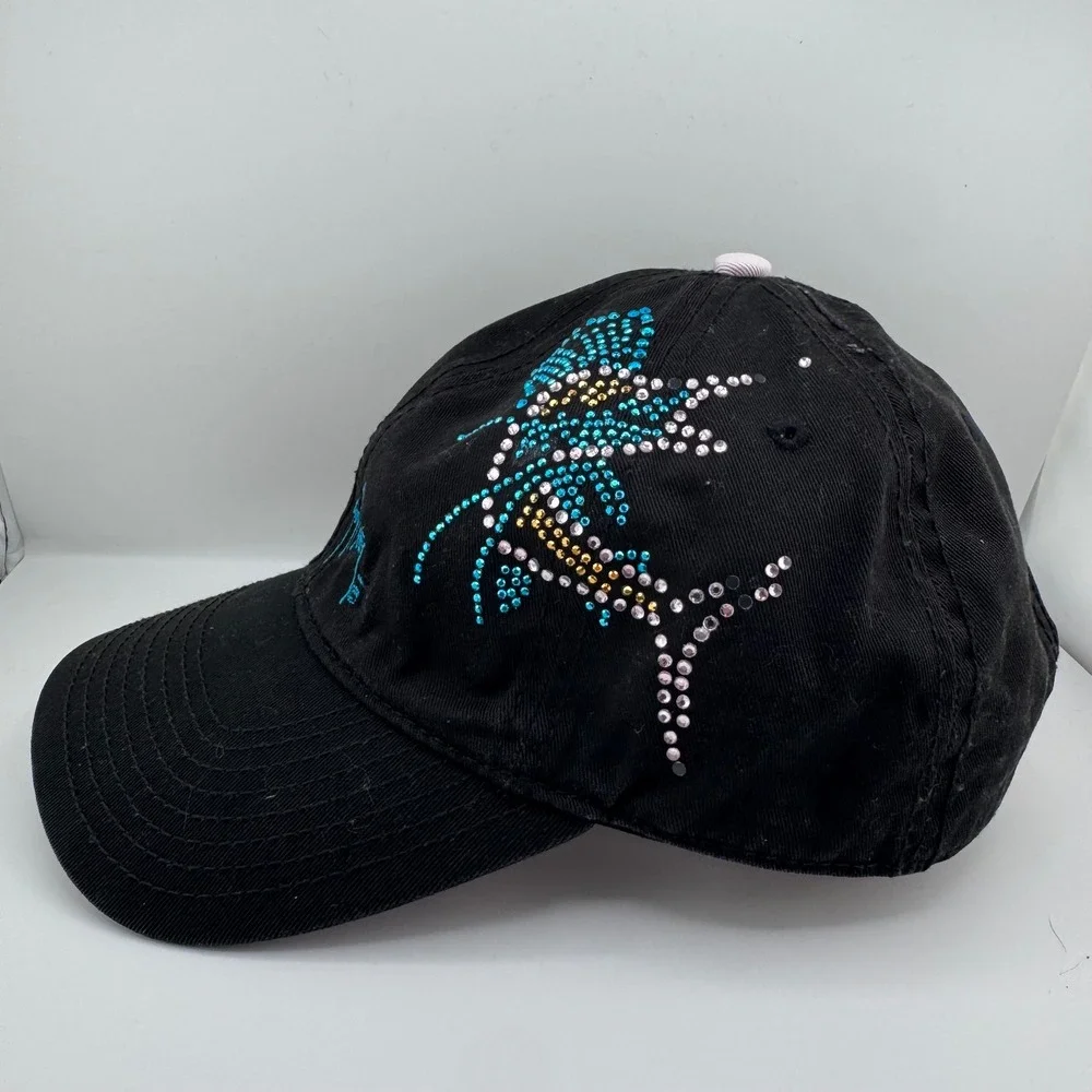 Guy Harvey Baseball Cap Women OSFA Black Pink Good Rhinestone Marlin Nautical
